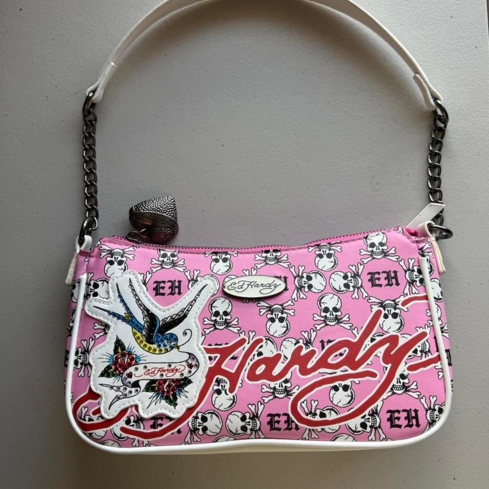 ED Hardy Pink Skull Y2K Shoulder Bag Crossbody Rhinestone Purse NWOT